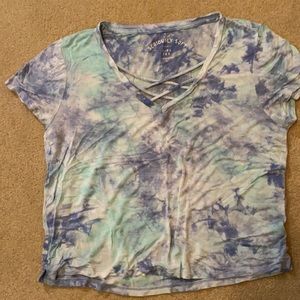 Blue tie dye V-neck T
